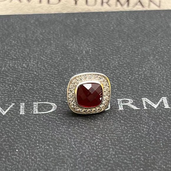 David Yurman Sterling Silver Garnet Stud Earrings with Pave Diamonds - Picture 8 of 12